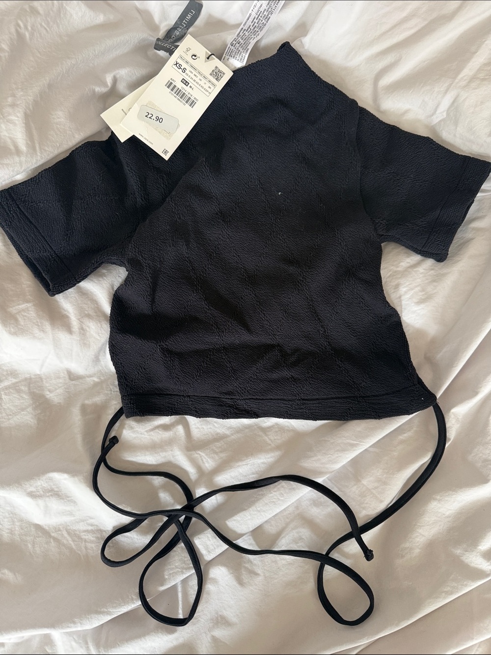 Zara Black Tie-Back Short Sleeve Top